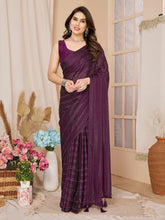 Wine Georgette Swarovski Ready to Wear Saree